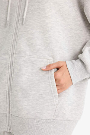 Oversize Geniş Kalıp Kapüşonlu Fermuarlı Sweatshirt