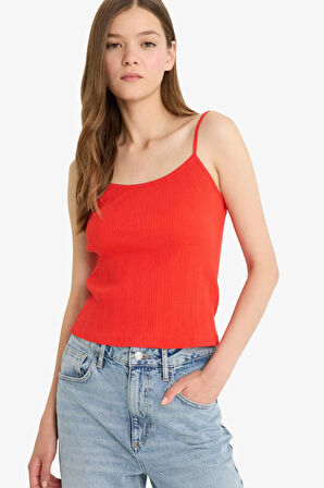 Coool Fitted U Yaka Fitilli Kaşkorse Askılı Kırmızı Atlet