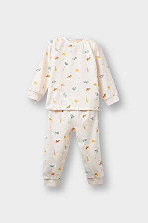 Erkek Bebek 4'lü Pijama Takımı Safari Baskılı Uzun Kollu Penye Üst Uzun Alt