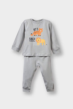Erkek Bebek 4'lü Pijama Takımı Safari Baskılı Uzun Kollu Penye Üst Uzun Alt