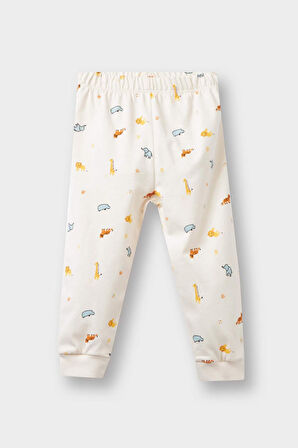 Erkek Bebek 4'lü Pijama Takımı Safari Baskılı Uzun Kollu Penye Üst Uzun Alt