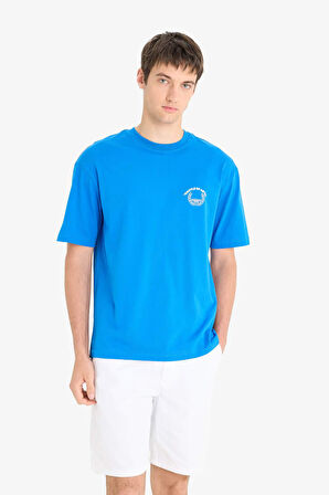 DeFacto %100 Pamuk Boxy Fit Bisiklet Yaka Sırt Baskılı Kısa Kollu Tişört F5880AX25SMBE404