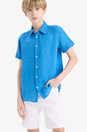 DeFacto Erkek Çocuk Babalar Günü Polo Yaka Keten Kısa Kollu Gömlek F5531A825HSBE43