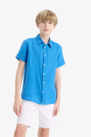 DeFacto Erkek Çocuk Babalar Günü Polo Yaka Keten Kısa Kollu Gömlek F5531A825HSBE43