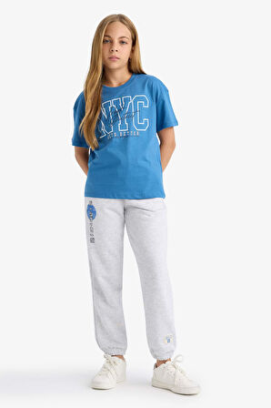 Kız Çocuk Beli Lastikli Baskılı Jogger Eşofman Altı