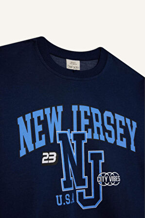 Kız Çocuk Relax Fit Bisiklet Yaka Baskılı Sweatshirt Kumaşı Sweatshirt