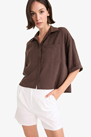 Loose Fit Gömlek Yaka Modal Kısa Kollu Gömlek