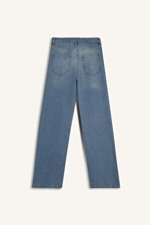 90's Wide Leg Yüksek Bel Uzun Jean Yıkamalı Pantolon