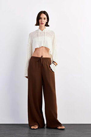 Crop Kapüşonlu Pamuklu Uzun Kollu Hırka