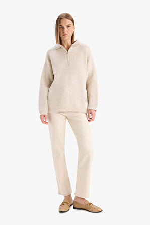 Relax Fit Yarım Fermuarlı Triko Kazak