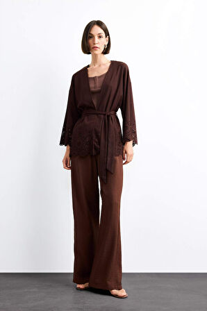 Fitted Bürümcük Brode Bağlamalı Uzun Kollu Bluz