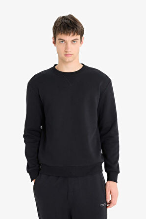 Regular Fit Bisiklet Yaka Basic Düz Kalın Sweatshirt