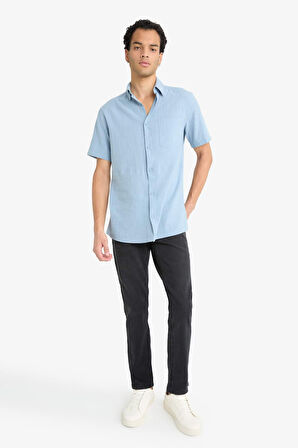 Slim Fit Dar Kesim Polo Yaka Kısa Kollu Gömlek