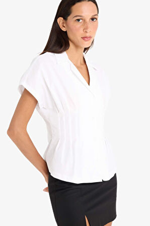 Fitted Gömlek Yaka Poplin Kısa Kollu Gömlek