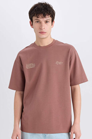 DeFacto Boxy Fit Bisiklet Yaka Ütü Gerektirmeyen Nefes Alabilen Baskılı Kısa Kollu Ağır Kumaş Tişört E0574AX25SMBN307