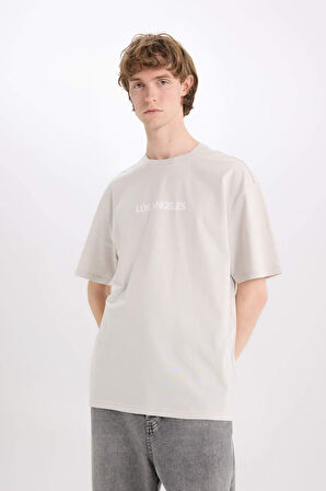 DeFacto %100 Pamuk Boxy Fit Bisiklet Yaka Baskılı Kısa Kollu Tişört E3796AX25SMGR492