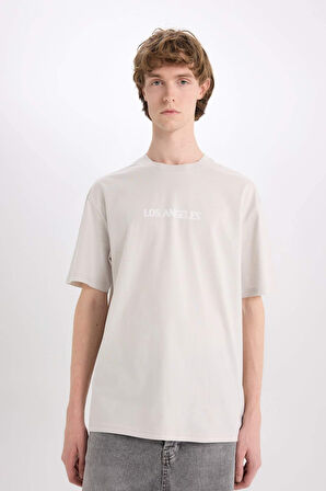 DeFacto %100 Pamuk Boxy Fit Bisiklet Yaka Baskılı Kısa Kollu Tişört E3796AX25SMGR492