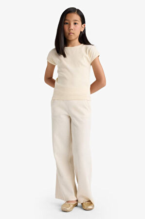 Kız Çocuk Wide Leg Waffle Cepli Geniş Paça Pantolon