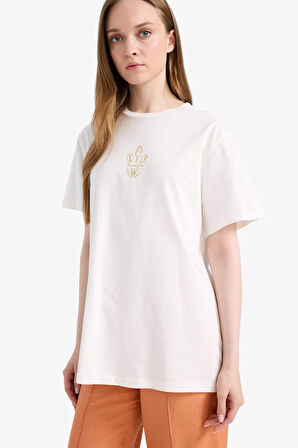 DeFacto Regular Fit Bisiklet Yaka Baskılı Kısa Kollu Tiişört Tunik F5123AX25SMER105