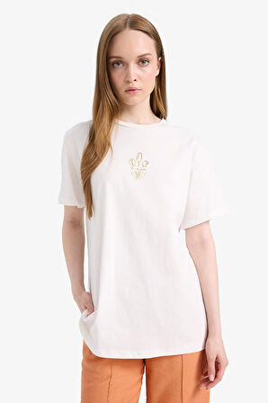 DeFacto Regular Fit Bisiklet Yaka Baskılı Kısa Kollu Tiişört Tunik F5123AX25SMER105