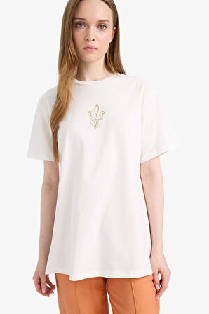 DeFacto Regular Fit Bisiklet Yaka Baskılı Kısa Kollu Tiişört Tunik F5123AX25SMER105