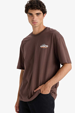 DeFacto %100 Pamuk Naruto Boxy Fit Bisiklet Yaka Sırt Baskılı Kısa Kollu Tişört E7358AX25AUBN539