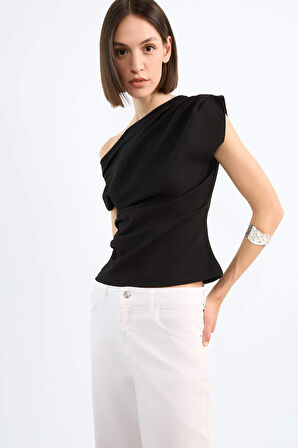 Fitted Basic Düz Tek Omuzlu Siyah Atlet
