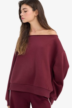 Oversize Geniş Kalıp Açık Omuz Kalın Sweatshirt