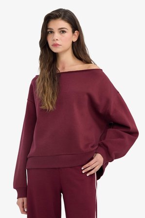 Oversize Geniş Kalıp Açık Omuz Kalın Sweatshirt