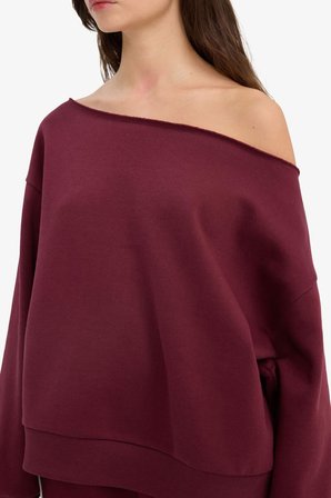 Oversize Geniş Kalıp Açık Omuz Kalın Sweatshirt