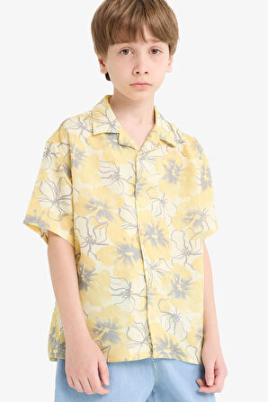 DeFacto Erkek Çocuk Oversize Geniş Kalıp Polo Yaka Desenli Viskon Kısa Kollu Gömlek F5671A825HSYL273