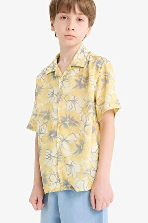 DeFacto Erkek Çocuk Oversize Geniş Kalıp Polo Yaka Desenli Viskon Kısa Kollu Gömlek F5671A825HSYL273