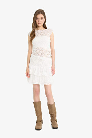 Coool Fitted Dantel Kısa Kollu Tişört