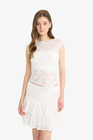 Coool Fitted Dantel Kısa Kollu Tişört