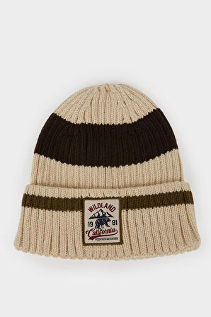 Erkek Etiket Baskılı Triko Bere