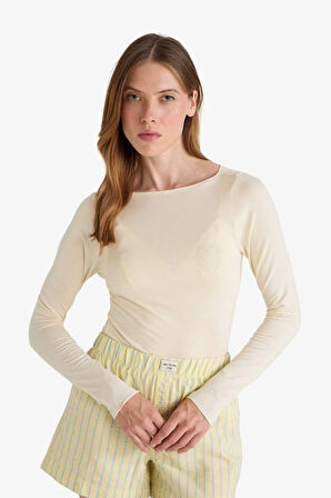 Modal Kaşmir Yumuşak Dokulu Kayık Yaka Uzun Kollu Üst-Fall in Love