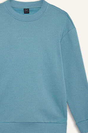 Boxy Fit Bisiklet Yaka Baskılı Sweatshirt