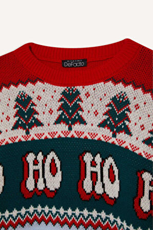 Yılbaşı Temalı Regular Fit Bisiklet Yaka Kazak