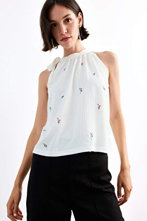 Bisiklet Yaka Kısa Kollu Bluz