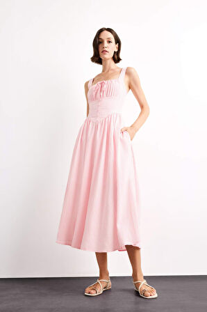 Kare Yaka Askılı Maxi Elbise