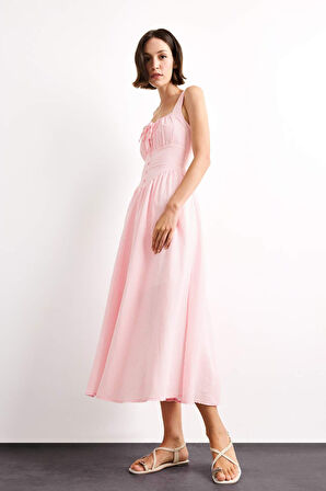 Kare Yaka Askılı Maxi Elbise