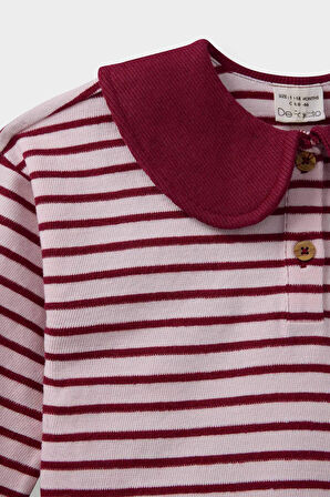 Kız Bebek 2'li Takım Büyük Yaka Çizgili Uzun Kollu Tişört İspanyol Paça Tayt