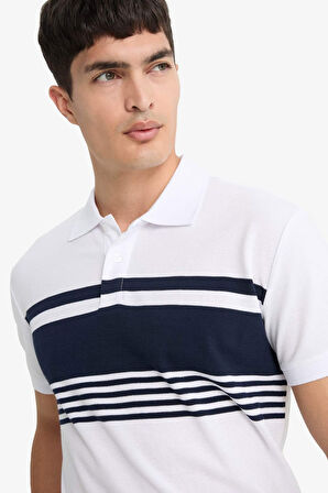 Regular Fit Polo Yaka Kısa Kollu Çizgili Polo Tişört