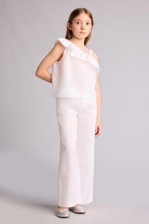 DeFacto %100 Keten Wıde Leg Geniş Paça Beyaz Pantolon Kız Çocuk G8373A826SMWT34