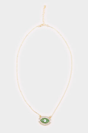 Kadın Çelik Yeşil Göz Detaylı Kolye