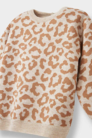 Kız Bebek Bisiklet Yaka Leopar Desenli Kazak 