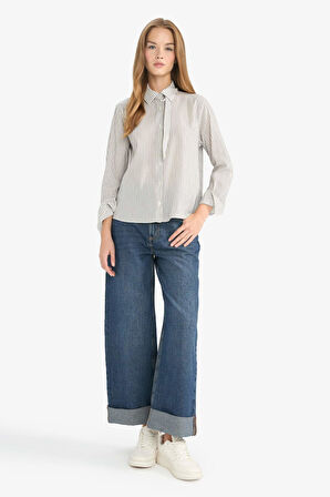 Regular Fit Gömlek Yaka Bengalin Uzun Kollu Gömlek