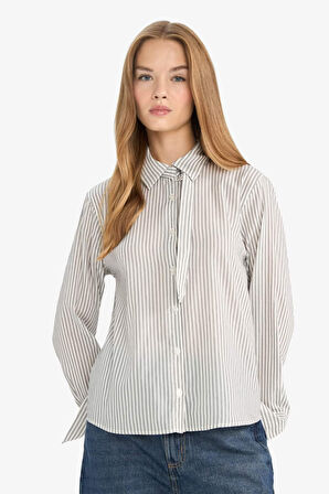 Regular Fit Gömlek Yaka Bengalin Uzun Kollu Gömlek