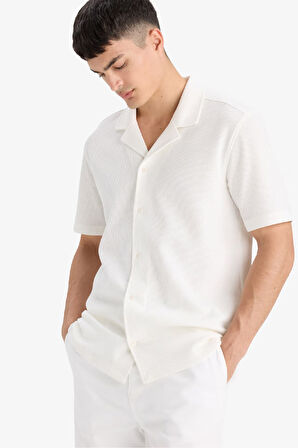 %100 Pamuk Regular Fit Polo Yaka Waffle Kısa Kollu Gömlek