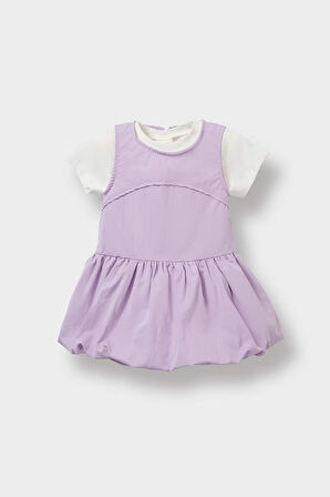 Kız Bebek 2'li Takım Basic Düz Kısa Kollu Tişört Paraşüt Elbise